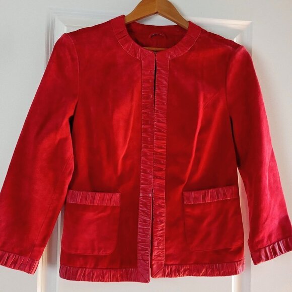 Vintage Marshall Field's Red Suede Leather Jacket - Picture 1 of 7